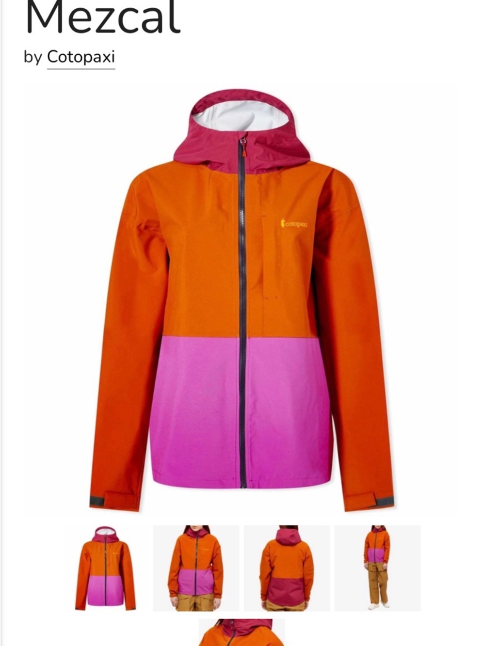 Cotopaxi Colorblock Hooded  Rain Shell Jacket - Rust Orange & Magenta - Picture 2 of 11